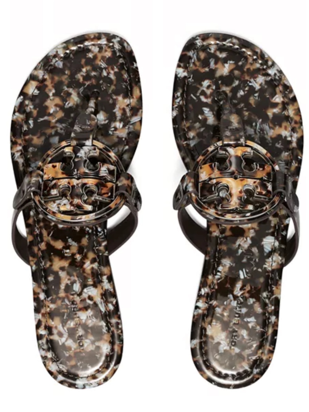 Tory Burch Tortoiseshell Jelly Miller Logo Thong Sandals - Brown/Black/Cream